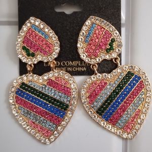 Blinged Heart Dangle Earrings